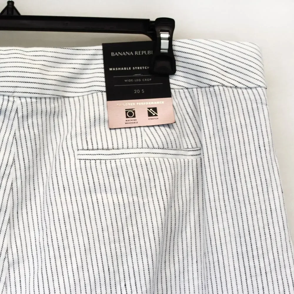 Banana Republic Washable Stretch linen striped wide leg crop pants 20 S